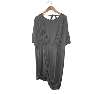 Asos Draped Wrapped Midi Dress Womens‎ 2X Plunge Deep V Back Gray